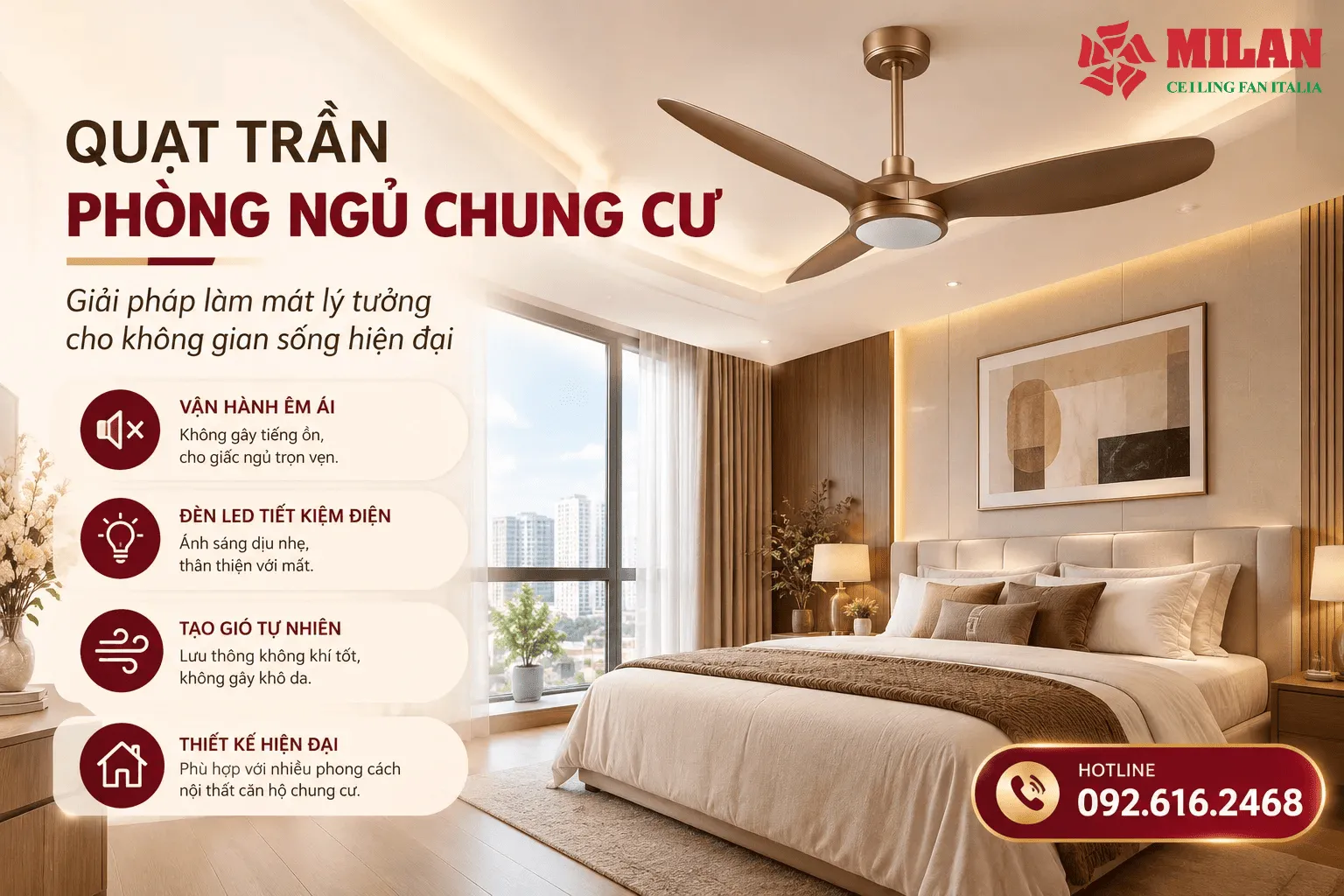 quạt trần phòng ngủ chung cư